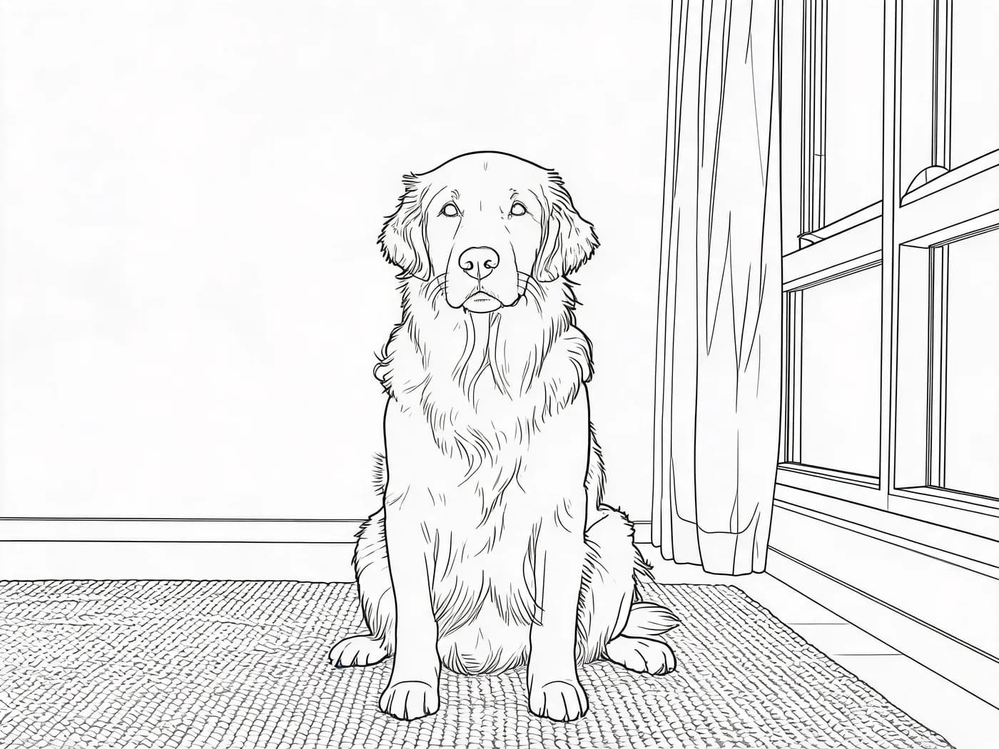 After demo coloring page generated from the same dog photo reference