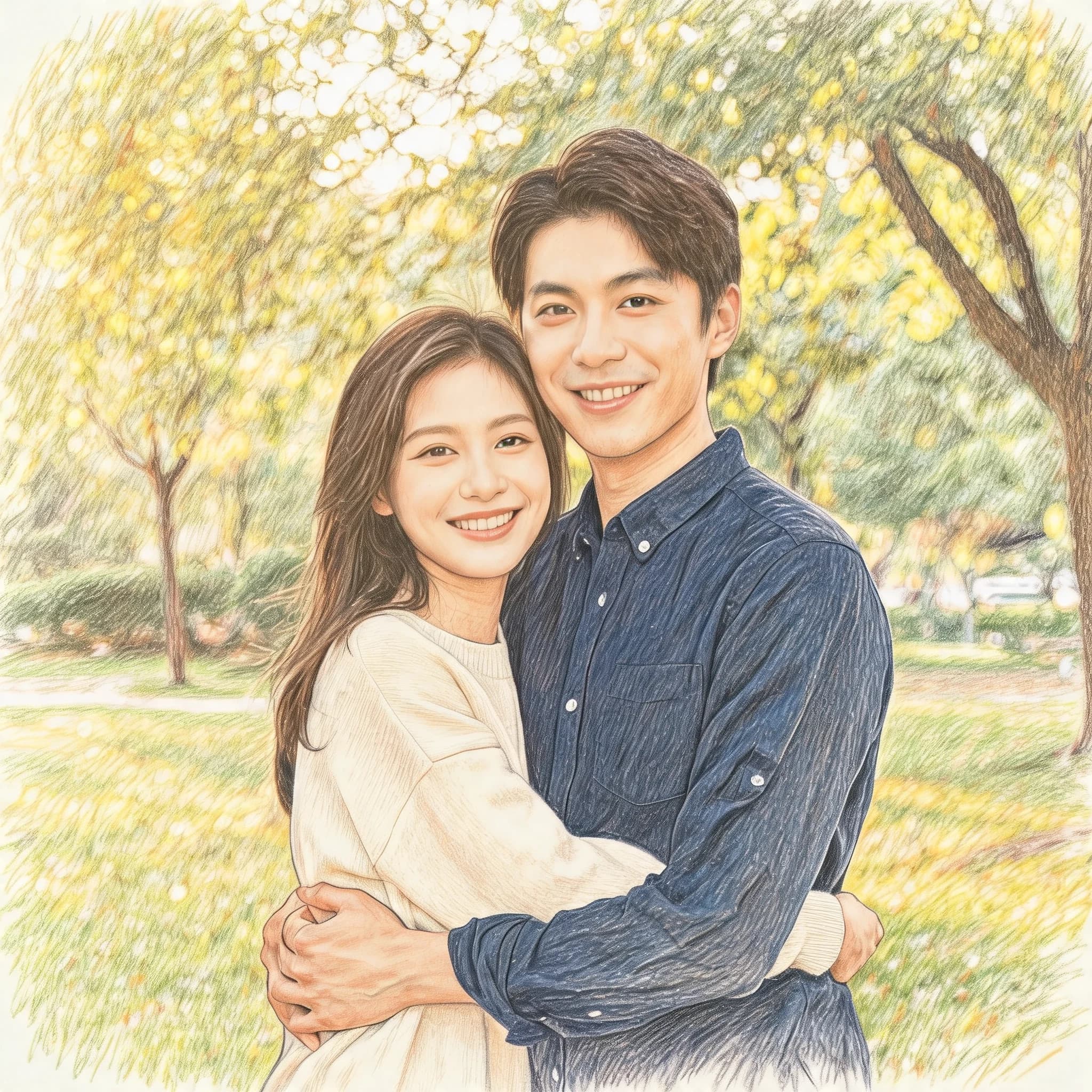 Couple photo turned into a warm colored pencil sketch for a gift