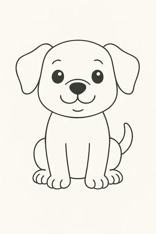 A simple and cute puppy dog line art coloring page with beginner-friendly shapes.